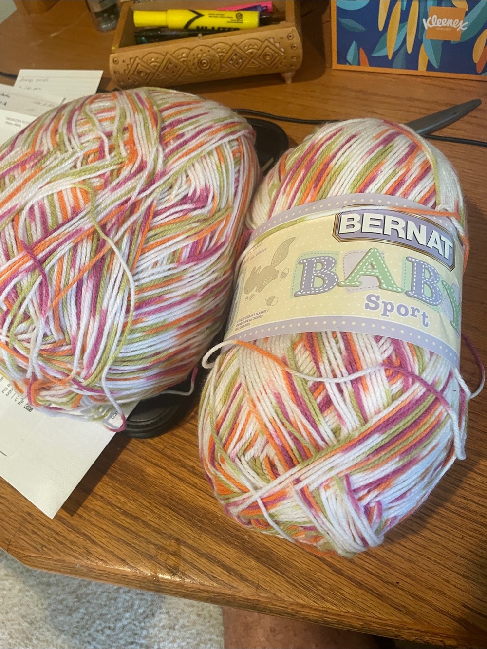 Baby Sport Multicolor Pastel Yarn - White, Pink, Green, Orange 2 skiens - Picture 2 of 4